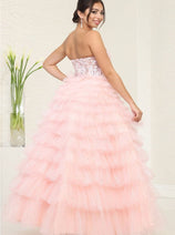 Royal Queen RQ8124 Sheer Tiered Strapless Sweetheart Prom Gown