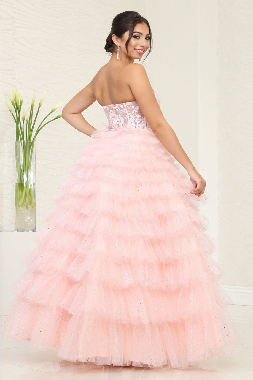 Royal Queen RQ8124 - Stunning Sheer-Tiered Strapless Pageant Dress - Dresses