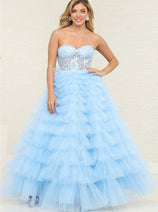 Royal Queen RQ8124 Sheer Tiered Strapless Sweetheart Prom Gown