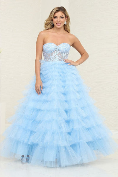 Royal Queen RQ8124 - Stunning Sheer-Tiered Strapless Pageant Dress - Dresses