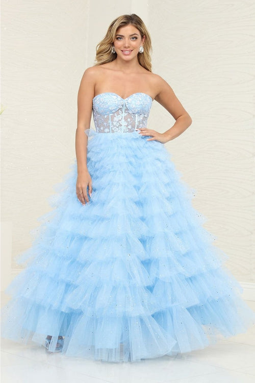 Royal Queen RQ8124 - Stunning Sheer-Tiered Strapless Pageant Dress - Dresses