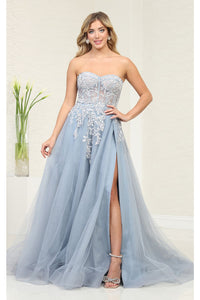 Royal Queen RQ8135 Radiant Elegant Off-Shoulder Sequined Prom Dress - Dusty Blue / 4 - Dress