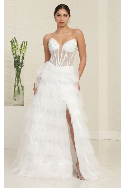 Royal Queen RQ8142 Strapless Layered Ruffle Tulle Pageant Gown - WHITE / 4 - Dress
