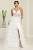 Royal Queen RQ8142B White V Neck Embellished Slit Wedding Gown - WHITE / 4 - Dress