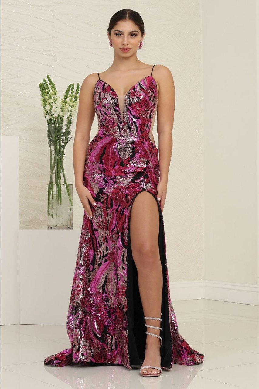 Royal Queen RQ8144 Sparkling Sequin Sheath Gown with High Slit Design - Dress