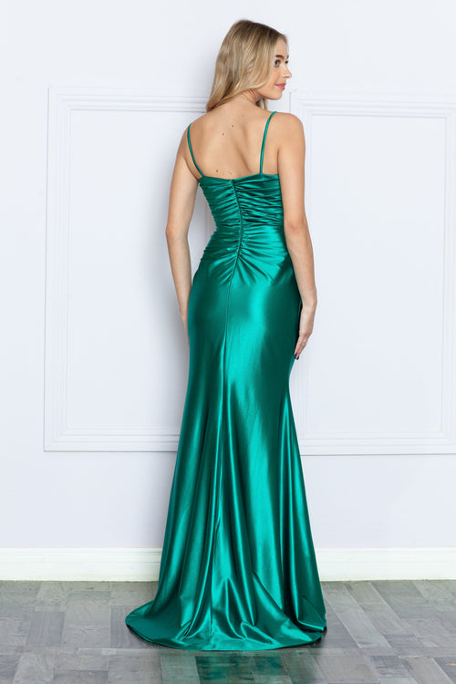 Poly USA 9254 Ruched Embroidered Slit Gown