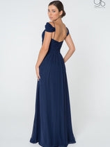 Ruched Long A-line Cold Shoulder Dress by Elizabeth K GL2824