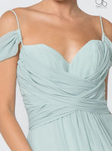 Ruched Long A-line Cold Shoulder Dress by Elizabeth K GL2824