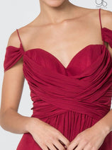 Ruched Long A-line Cold Shoulder Dress by Elizabeth K GL2824