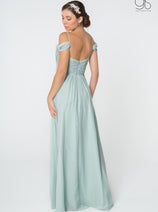 Ruched Long A-line Cold Shoulder Dress by Elizabeth K GL2824