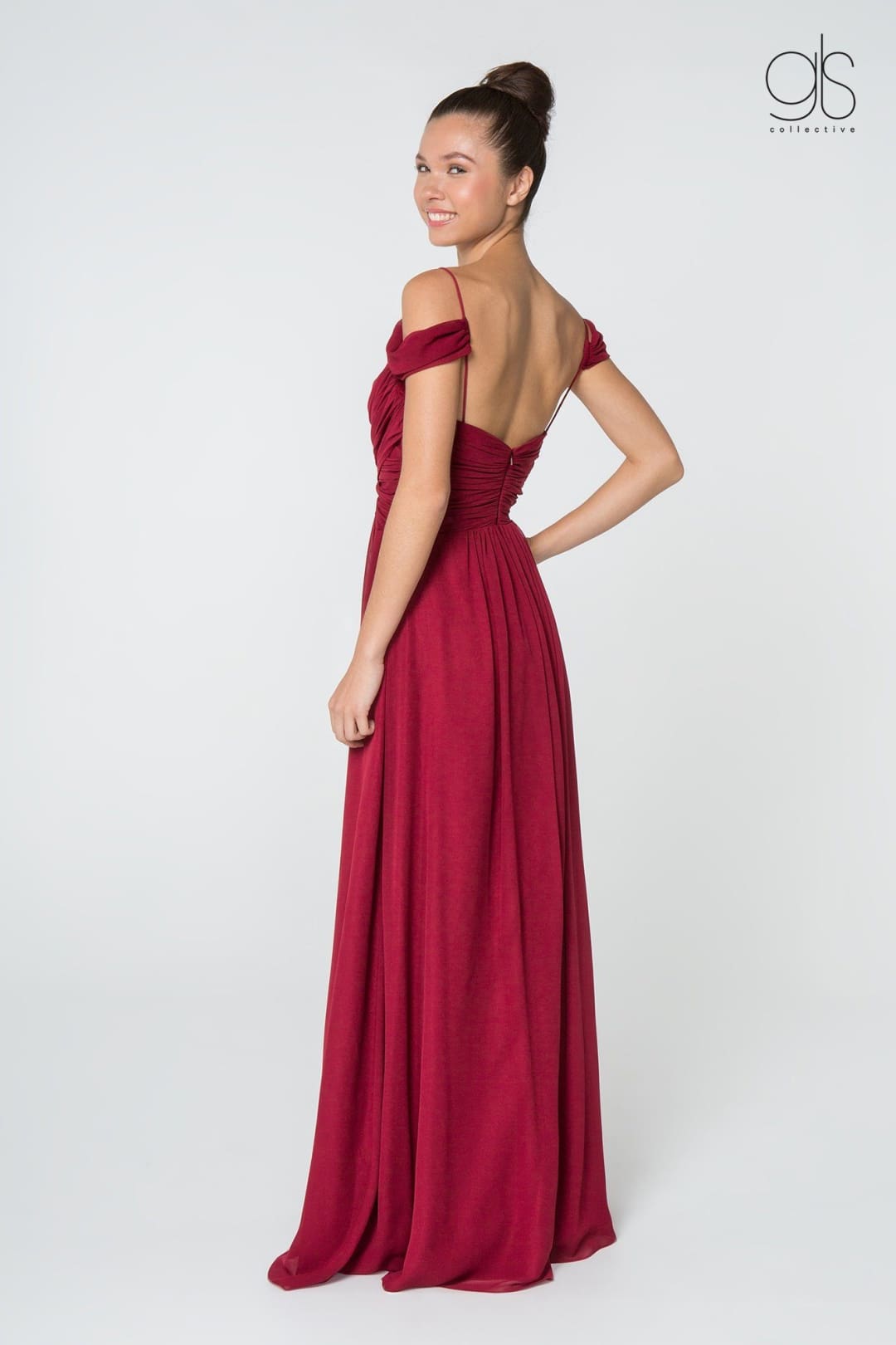 Ruched Long A-line Cold Shoulder Dress by Elizabeth K GL2824 - Long Formal Dresses