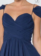 Ruched Long A-line Cold Shoulder Dress by Elizabeth K GL2824