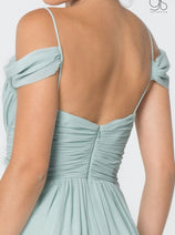 Ruched Long A-line Cold Shoulder Dress by Elizabeth K GL2824