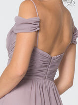 Ruched Long A-line Cold Shoulder Dress by Elizabeth K GL2824