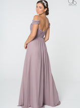 Ruched Long A-line Cold Shoulder Dress by Elizabeth K GL2824