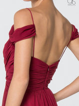 Ruched Long A-line Cold Shoulder Dress by Elizabeth K GL2824