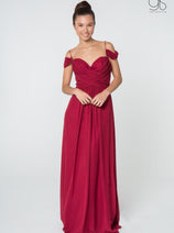 Ruched Long A-line Cold Shoulder Dress by Elizabeth K GL2824
