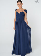 Ruched Long A-line Cold Shoulder Dress by Elizabeth K GL2824