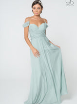 Ruched Long A-line Cold Shoulder Dress by Elizabeth K GL2824