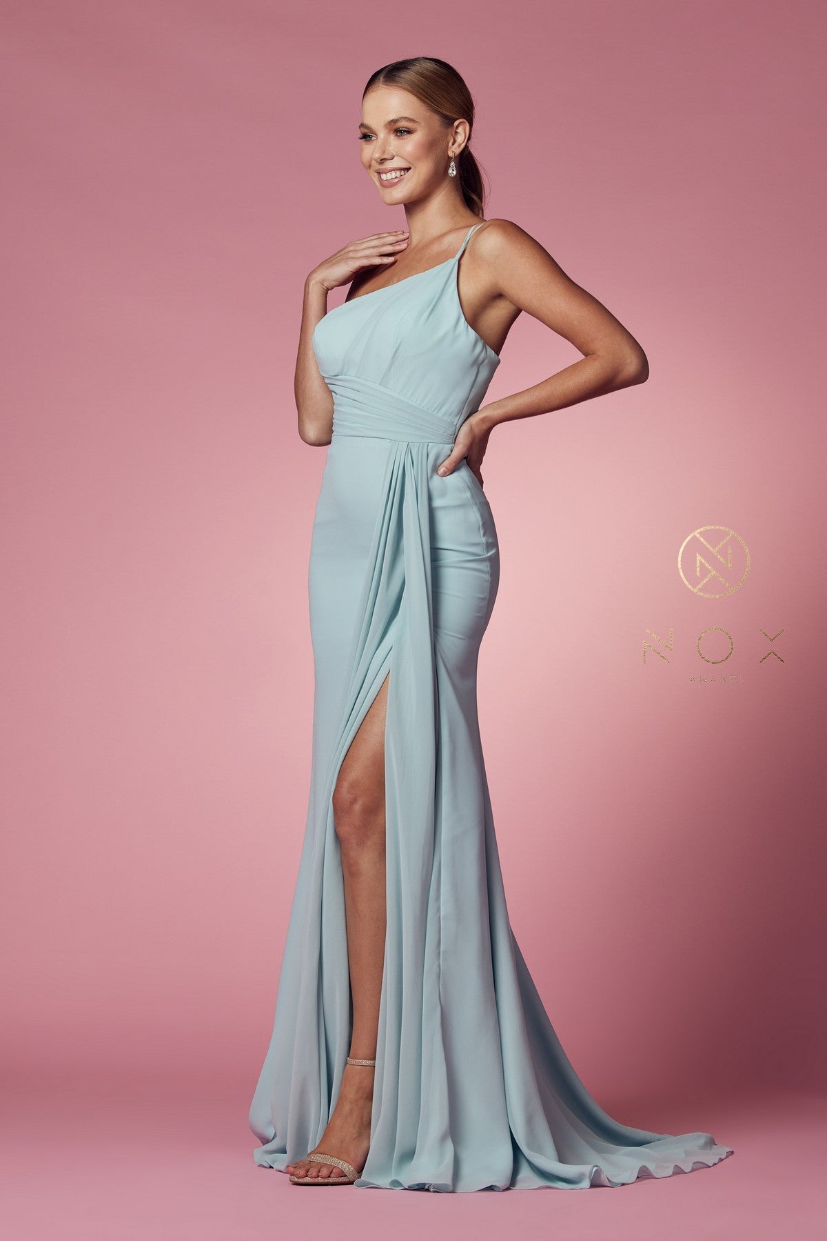 Nox Anabel Sea Form Soft Stretch Crepe / Jersey Blend Sheath Long Formal Dresses