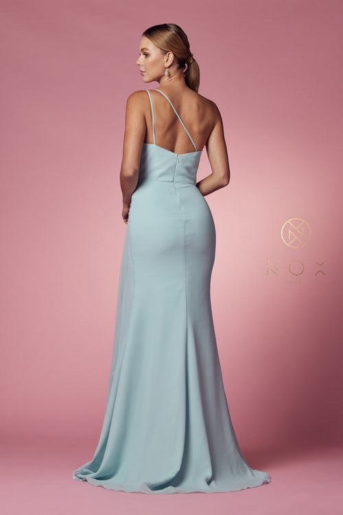 Nox Anabel Sea Form Soft Stretch Crepe / Jersey Blend Sheath Long Formal Dresses