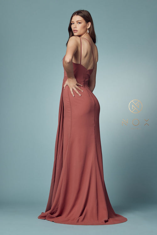 Nox Anabel Sea Form Soft Stretch Crepe / Jersey Blend Sheath Long Formal Dresses