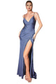 Ruched V-Neck Evening Gown 2025 Elegant Formal Dress - Smoky Blue / 8 - Prom