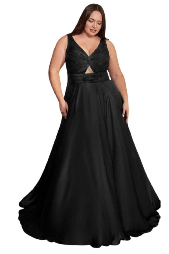 Ruched V-Neck Knotted Prom Gown 2025 Elegant Evening Dress - Black / 2 - Prom