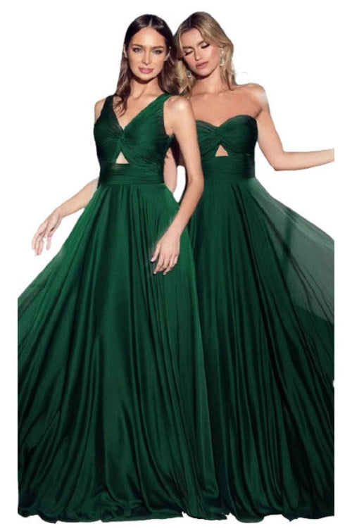 Ruched V-Neck Knotted Prom Gown 2025 Elegant Evening Dress - Hunter Green / 4 - Prom