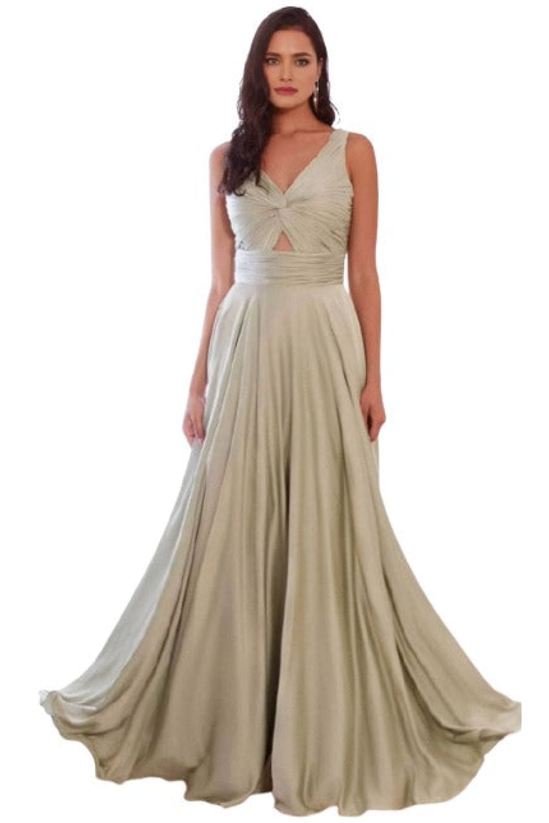 Ruched V-Neck Knotted Prom Gown 2025 Elegant Evening Dress - Sage / 4 - Prom