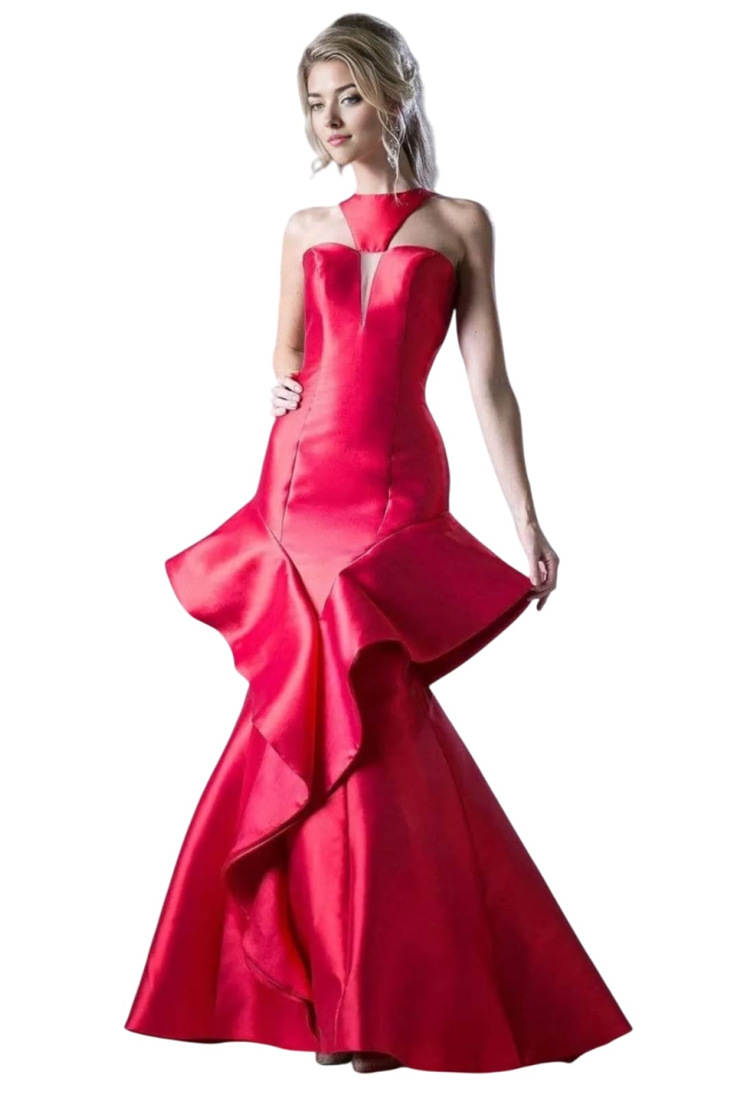 Ruffle Cascade Mermaid Gown 2025 Dramatic Formal Dress - Red / 4 - Prom