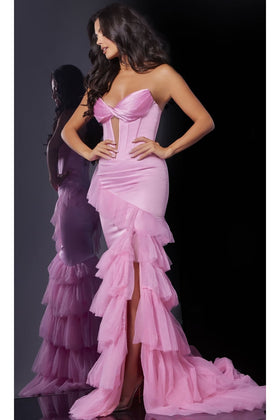 Ruffle Pink Prom Dress: Jovani D5114