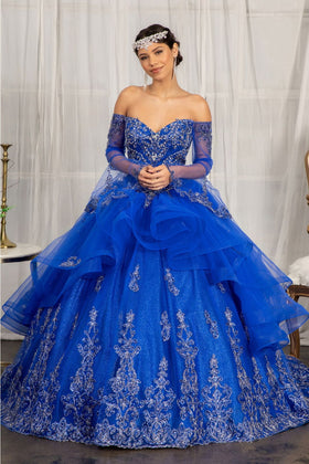 Blue & Gold Quinceanera Ball Gown by Elizabeth KGL1976