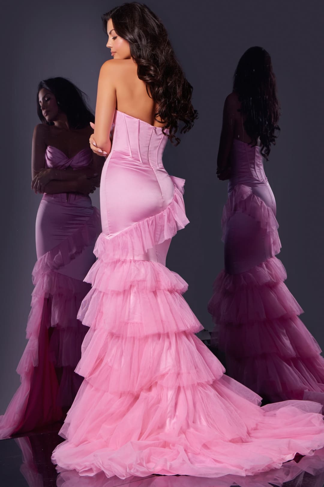 Ruffled Fitted Strapless Slit Gown by Jovani D5114 - Long Formal Dresses