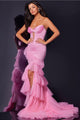Ruffled Fitted Strapless Slit Gown by Jovani D5114 - 00 / Pink - Long Formal Dresses
