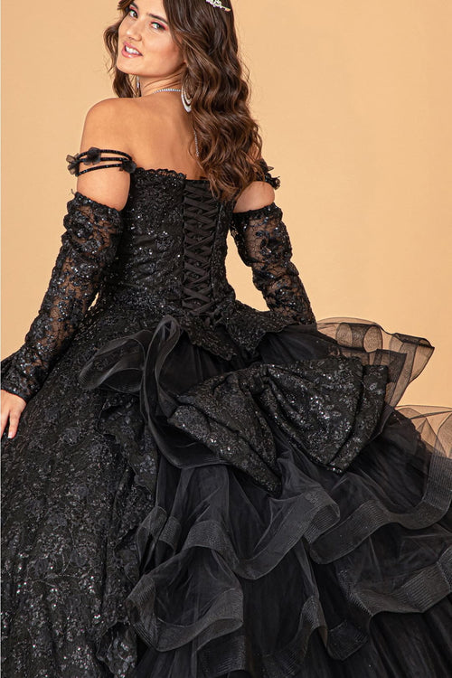 Ruffled Floral Print Ball Gown by Elizabeth K GL3072 - Quinceanera Dresses