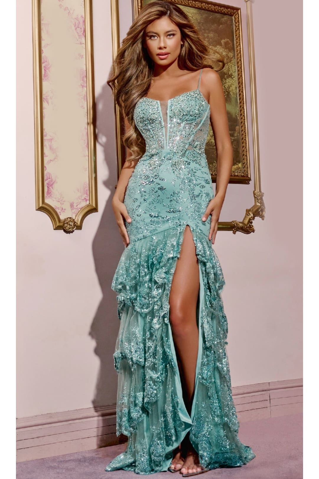 Ruffled Long Glitter Prom Dress: Jovani 43171
