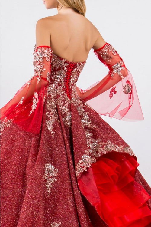 Ruffled Metallic Glitter Ball Gown by Elizabeth K GL1912 - Quinceanera Dresses