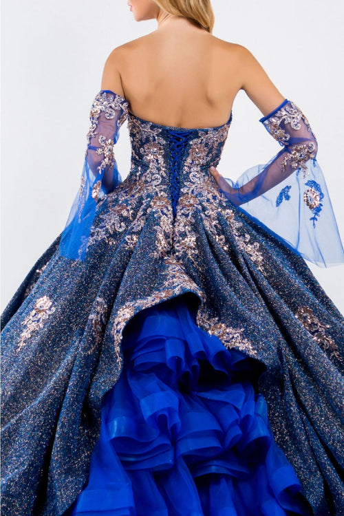 Ruffled Metallic Glitter Ball Gown by Elizabeth K GL1912 - Quinceanera Dresses