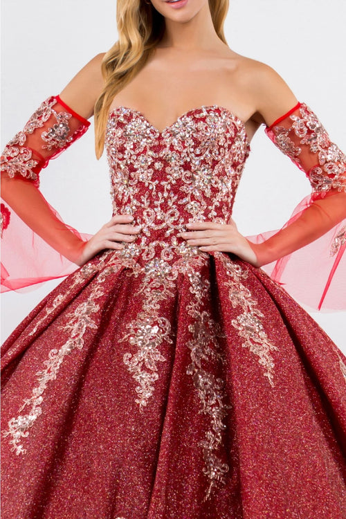 Ruffled Metallic Glitter Ball Gown by Elizabeth K GL1912 - Quinceanera Dresses