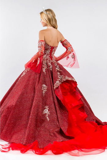Ruffled Metallic Glitter Ball Gown by Elizabeth K GL1912 - Quinceanera Dresses