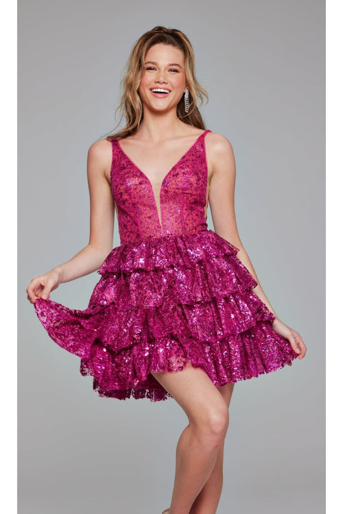Ruffled Short Glitter Hoco Dress: Jovani 39700 - Apparel & Accessories > Clothing > Dresses
