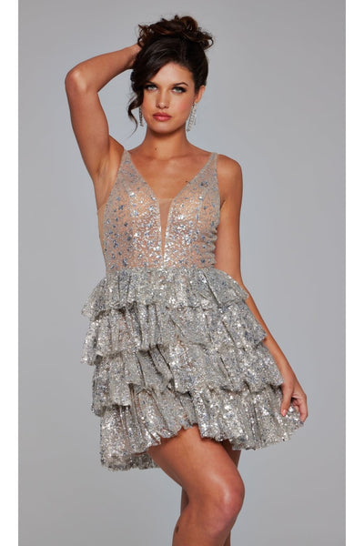 Ruffled Short Glitter Hoco Dress: Jovani 39700 - Apparel & Accessories > Clothing > Dresses