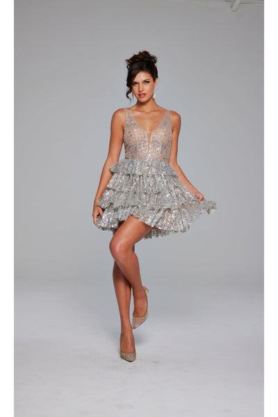 Ruffled Short Glitter Hoco Dress: Jovani 39700 - Apparel & Accessories > Clothing > Dresses