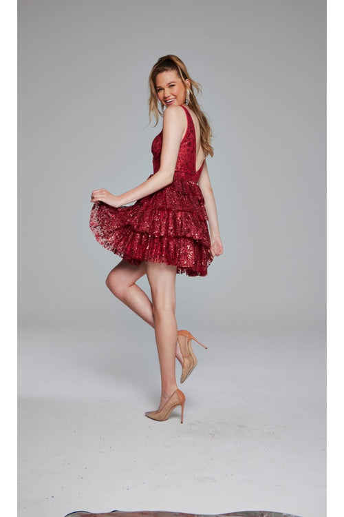 Ruffled Short Glitter Hoco Dress: Jovani 39700 - Apparel & Accessories > Clothing > Dresses