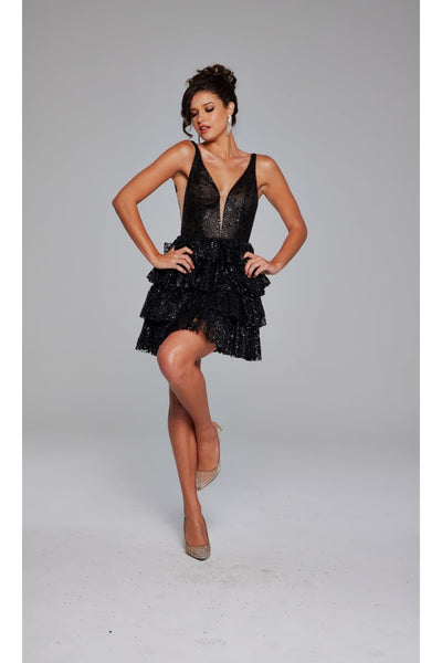 Ruffled Short Glitter Hoco Dress: Jovani 39700 - Apparel & Accessories > Clothing > Dresses