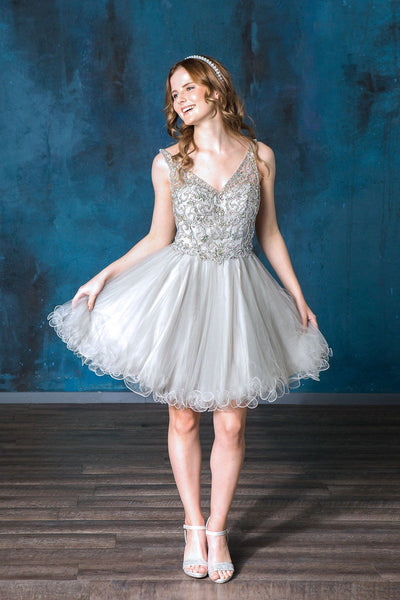 Ruffled Short V-Neck Tulle Dress by Calla Collection – KY72071