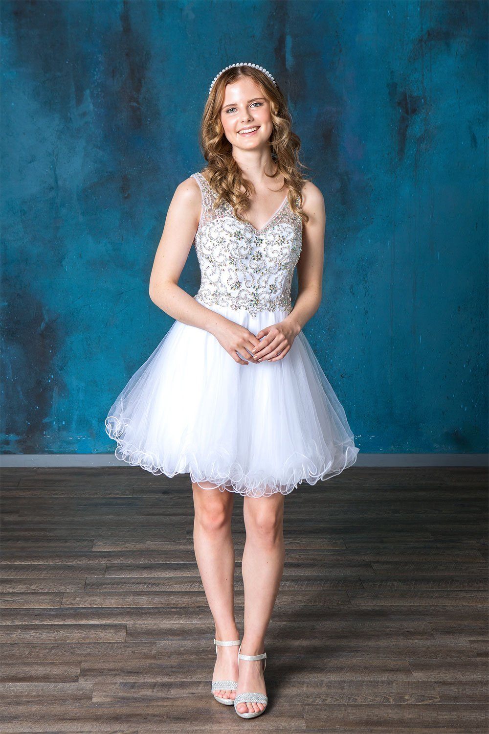 Ruffled Short V-Neck Tulle Dress by Calla Collection – KY72071