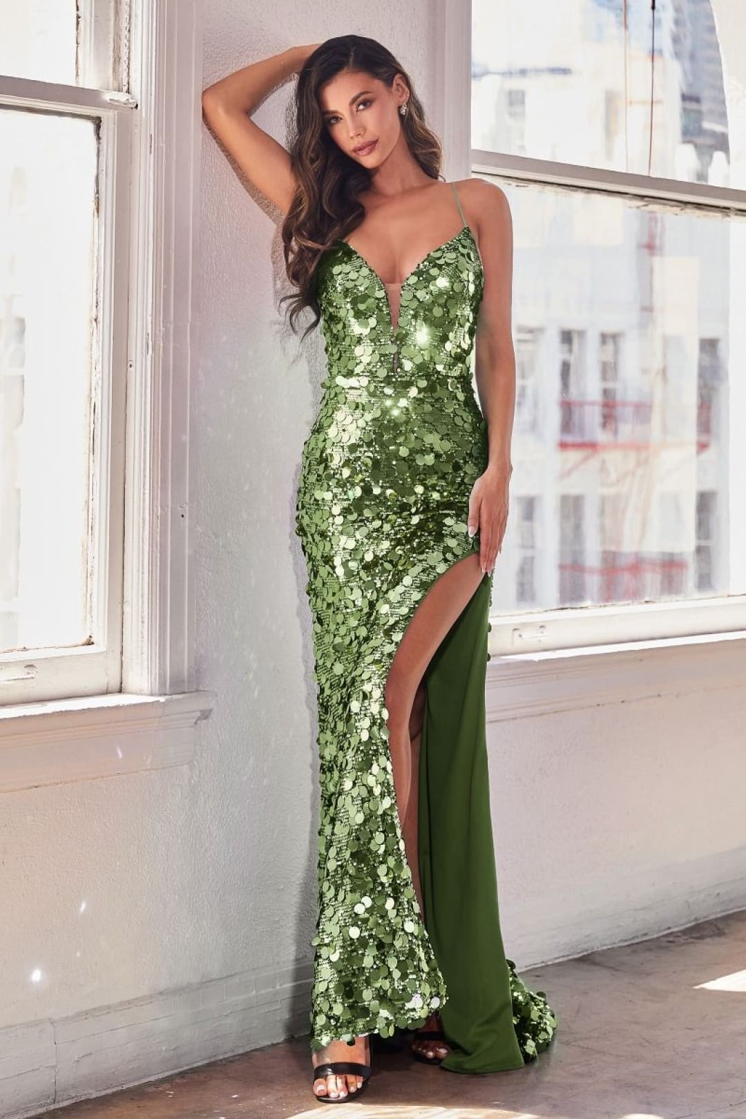 Sage Green Christmas & Holiday Dress In Pailette By Ladivine B1141 - Sage / 2 - Dress