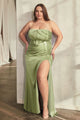 Sage Green Christmas & Holiday Dress In Satin By Ladivine CD326 - Sage / 2 - Dress
